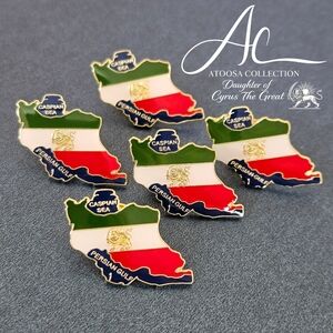 Iran Map Lapel Pin Lion and Sun Flag Persian Brooch 5 Pin Bundle